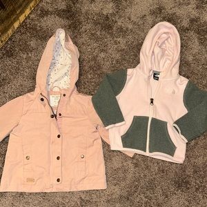 Babygirl The North Face fleece jacket and Zara pink jacket 12/18m bundle